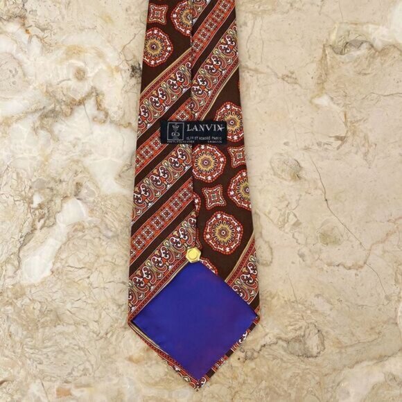 Other - Vintage Lanvin 1970’s Wide Tie Brown Orange Tan